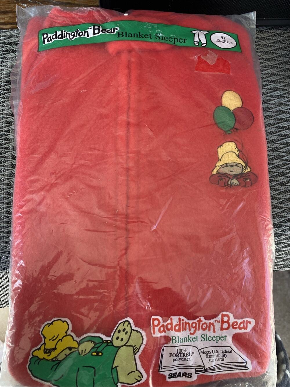 NWT VINTAGE PADDINGTON BEAR Blanket Sleeper Footed Pajama Red 4T Sealed Package